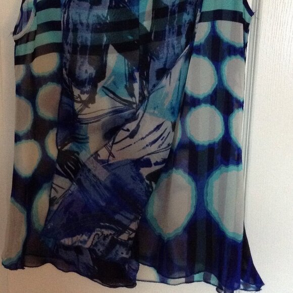 Ness Women's Blue Sheer Sleeveless Top Blouse Tunic Flowy Romantic Size  L Beach - Picture 4 of 7